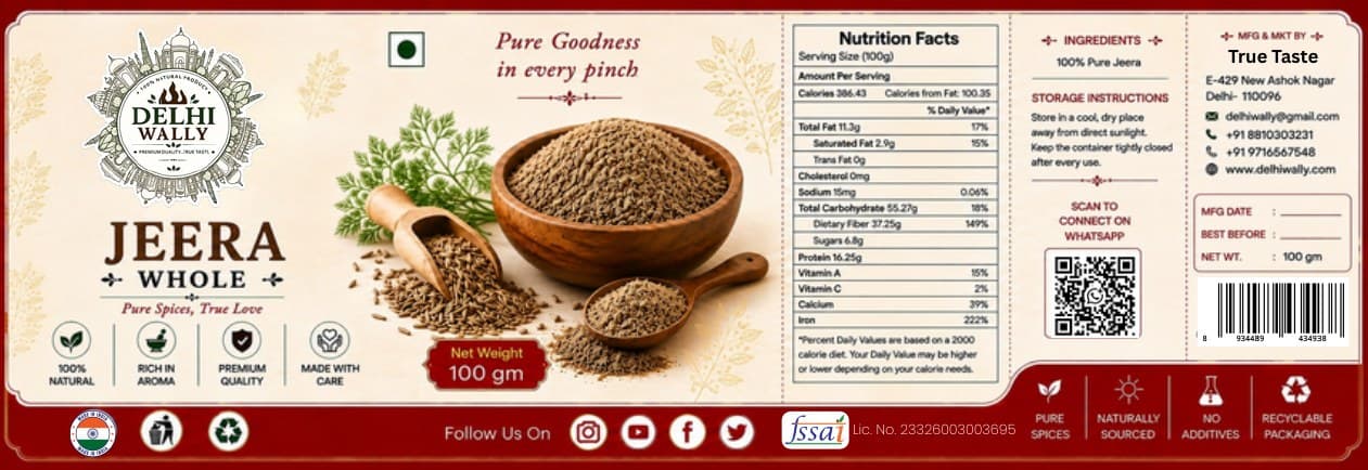 Jeera Whole 100g packaging